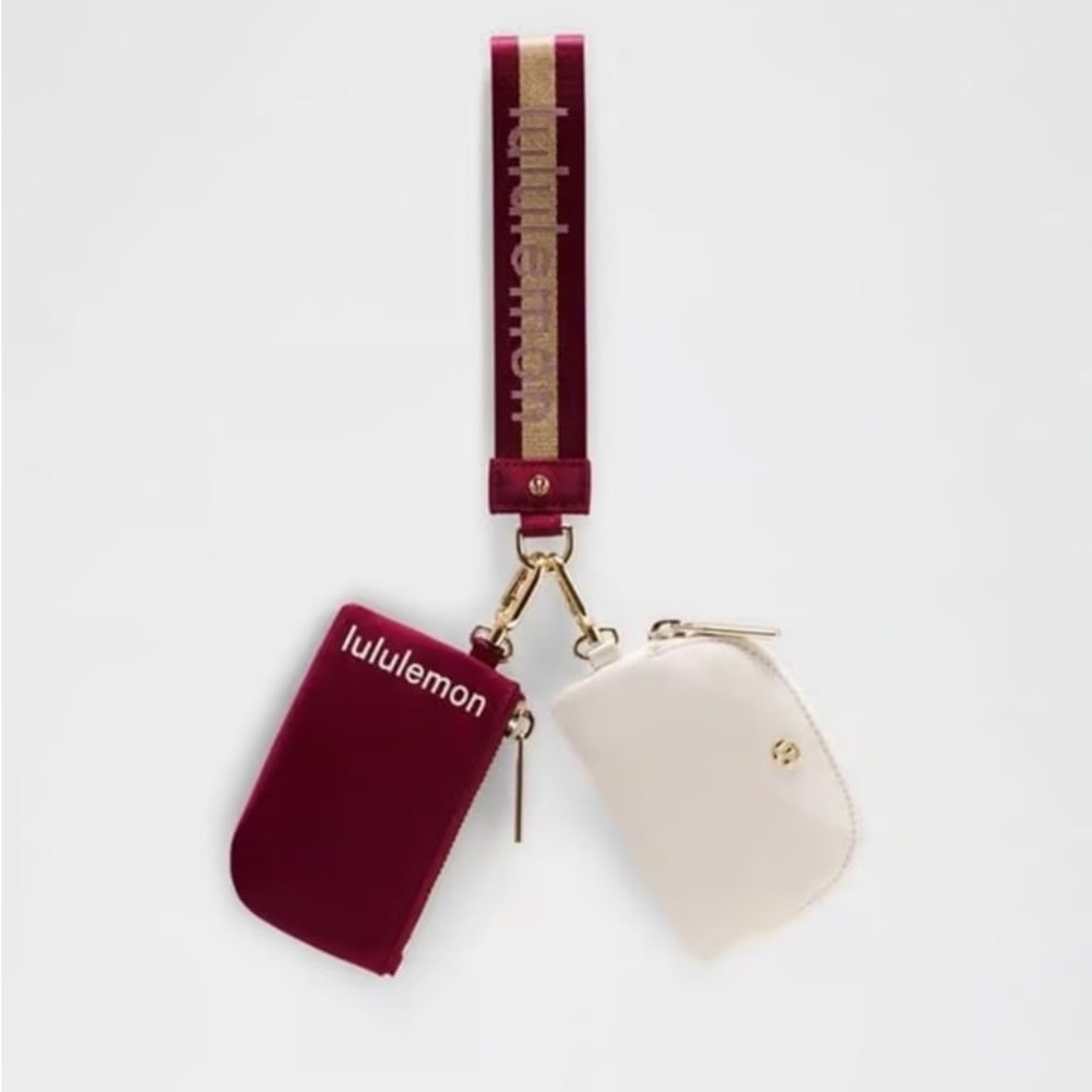lululemon athletica Burgundy and Cream Key & Card Pouch Set with Branded Strap